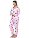 Smarty Pants women's silk satin baby pink color oswald print full sleeves night suit. (SMNSP-791)