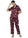 Smarty Pants women's silk satin maroon color dog print night suit. (SMNSP-792)