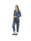 Smarty Pants women's silk satin teal blue color teddy print full sleeves night suit. (SMNSP-794)