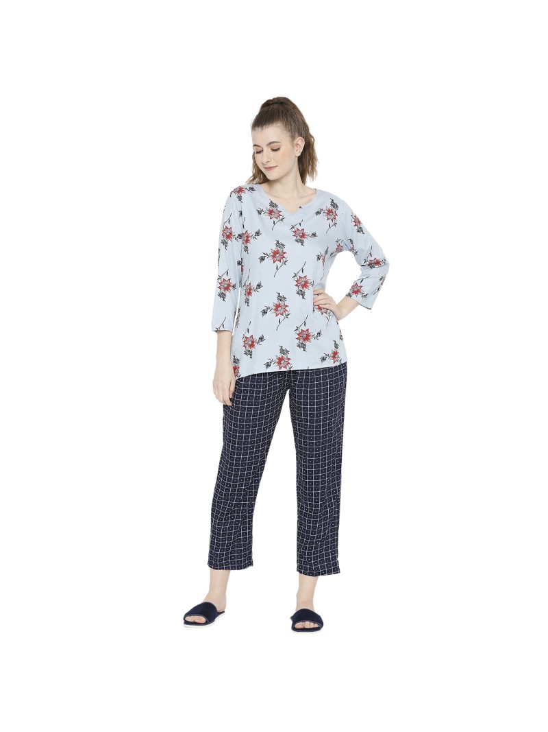 Smarty Pants women's cotton checks & floral print night suit.(SMNSP-815B)