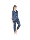 Smarty Pants women's silk satin teal blue color pink panther print full sleeves night suit. (SMNSP-823)