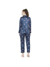Smarty Pants women's silk satin teal blue color pink panther print full sleeves night suit. (SMNSP-823)