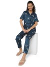 Smarty Pants women's silk satin teal blue color panda print night suit. (SMNSP-834)