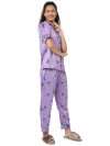 Smarty Pants women's silk satin lilac color minion print night suit. (SMNSP-835)