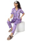 Smarty Pants women's silk satin lilac color minion print night suit. (SMNSP-835)