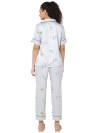 Smarty Pants women's silk satin grey color snoopy print night suit. (SMNSP-836)