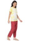 Smarty Pants women's cotton lycra lime yellow color round neck t-shirt & aztec print pajama night suit set. (SMNSP-839B)