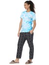 Smarty Pants women's cotton lycra turquiose color round neck t-shirt & aztec print pajama night suit set. (SMNSP-840B)