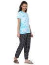 Smarty Pants women's cotton lycra turquiose color round neck t-shirt & aztec print pajama night suit set. (SMNSP-840B)
