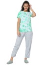 Smarty Pants women's cotton lycra tie dye olive color t-shirt & aztec print pajama night suit set. (SMNSP-841B)