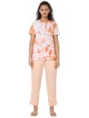Smarty Pants women's cotton lycra pastel orange color round neck t-shirt & aztec print pajama night suit set. (SMNSP-843)