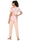 Smarty Pants women's cotton lycra pastel orange color round neck t-shirt & aztec print pajama night suit set. (SMNSP-843)