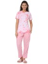 Smarty Pants women's cotton lycra pastel pink color t-shirt & aztec print pajama night suit set. (SMNSP-844)