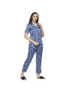 Smarty Pants women's silk satin teal blue color floral print night suit. (SMNSP-851B)