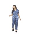 Smarty Pants women's silk satin teal blue color floral print night suit. (SMNSP-851B)