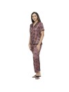 Smarty Pants women's silk satin chocolate color paw print night suit. (SMNSP-852A)