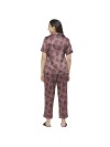 Smarty Pants women's silk satin chocolate color paw print night suit. (SMNSP-852A)