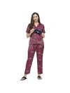 Smarty Pants women's silk satin maroon color power puff girl cartoon print night suit. (SMNSP-855)