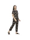 Smarty Pants women's silk satin black color garfield cartoon print night suit.(SMNSP-856)