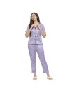 Smarty Pants women's silk satin lilac color baby elephant print night suit. (SMNSP-857)