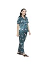 Smarty Pants women's silk satin bottle green color quirky printed night suit. (SMNSP-858)