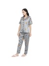Smarty Pants women's silk satin grey color stuart little printed night suit. (SMNSP-860)