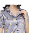 Smarty Pants women's silk satin grey color dog printed night suit. (SMNSP-861)