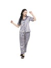 Smarty Pants women's silk satin grey color dog printed night suit. (SMNSP-861)