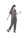 Smarty Pants women's silk satin black & white color geometric printed night suit. (SMNSP-862)