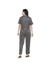 Smarty Pants women's silk satin black & white color geometric printed night suit. (SMNSP-862)