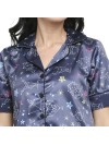 Smarty Pants women's silk satin teal blue color horoscope printed night suit. (SMNSP-864)