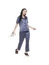 Smarty Pants women's silk satin teal blue color horoscope printed night suit. (SMNSP-864)