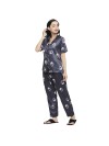 Smarty Pants women's silk satin grey color quirky printed night suit. (SMNSP-865)