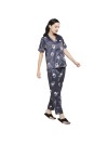 Smarty Pants women's silk satin grey color quirky printed night suit. (SMNSP-865)