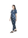 Smarty Pants women's silk satin teal blue color baby elephant printed night suit. (SMNSP-866)
