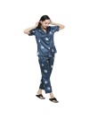 Smarty Pants women's silk satin teal blue color baby elephant printed night suit. (SMNSP-866)