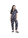 Smarty Pants women's silk wine color love birds printed night suit. (SMNSP-867)