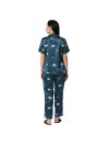 Smarty Pants women's silk satin teal blue color taj mahal & effiel tower printed night suit. (SMNSP-876)