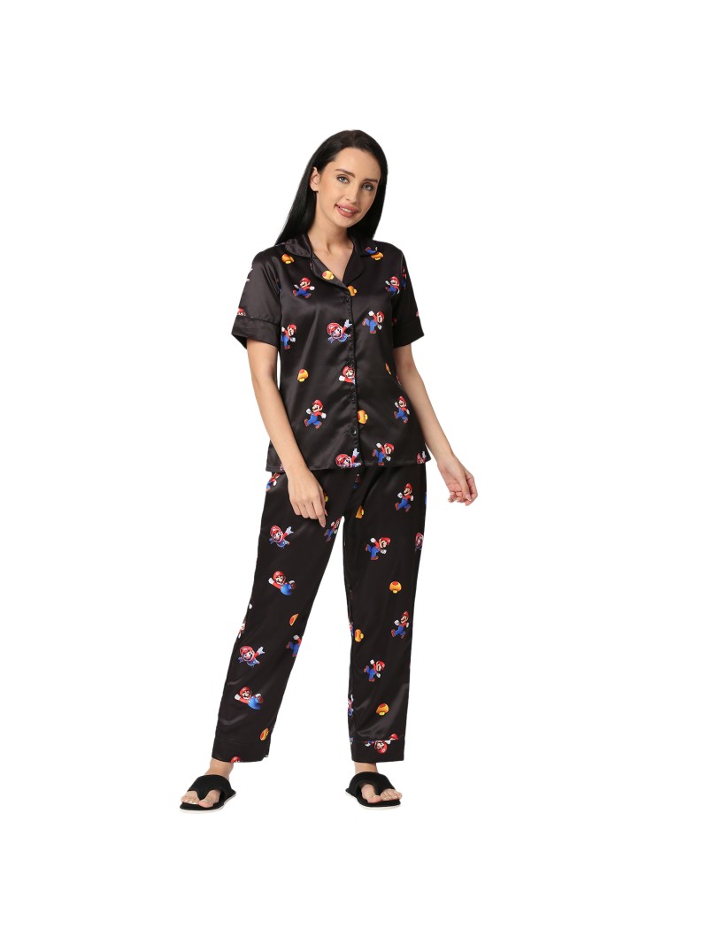 Black Color Mario Printed Night Suit | Smarty Pants