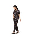 Smarty Pants women's silk satin black color mario printed night suit. (SMNSP-878)