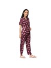 Smarty Pants women's silk satin wine color cindrella printed night suit. (SMNSP-879)