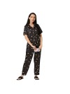 Smarty Pants women's silk satin black color quirky printed night suit. (SMNSP-880)