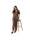 Smarty Pants women's silk satin chocolate brown color aztec printed night suit. (SMNSP-882)