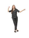 Smarty Pants women's silk satin black color floral print night suit. (SMNSP-910A)