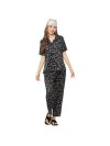 Smarty Pants women's silk satin black color floral print night suit. (SMNSP-910A)