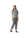 Smarty Pants women's silk satin grey color floral print night suit. (SMNSP-910B)