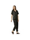 Smarty Pants women's silk satin black color star print night suit. (SMNSP-912)