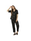 Smarty Pants women's silk satin black color star print night suit. (SMNSP-912)
