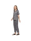 Smarty Pants women's silk satin grey color butterfly print night suit. (SMNSP-918)