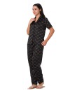 Smarty Pants women's silk satin black color dog print night suit. (SMNSP-919A)